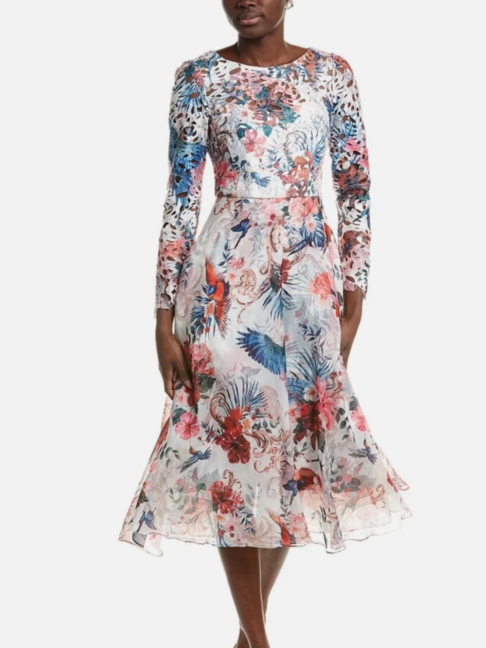 Marchesa Notte Long sleeve Floral Midi Dress size 2 NWT
